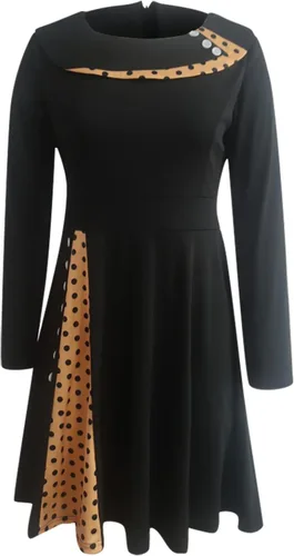 Vista 4 de Ropa de otoño para mujer, estilo retro, de manga larga, cuello redondo, color sólido, cintura con lunares
