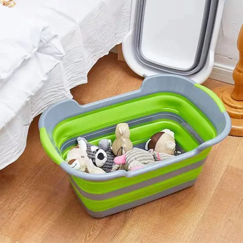 Vista 6 de Goderewild Bañera plegable multiusos para mascotas con orificio de drenaje para cachorros, perros pequeños, gatos, cesta de lavandería portátil Verde