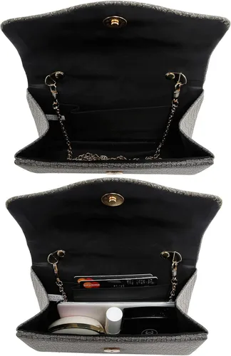Vista 5 de Bolso de noche con purpurina brillante para mujer, bolso de mano con asa superior para boda, fiesta, graduación, cóctel nupcial