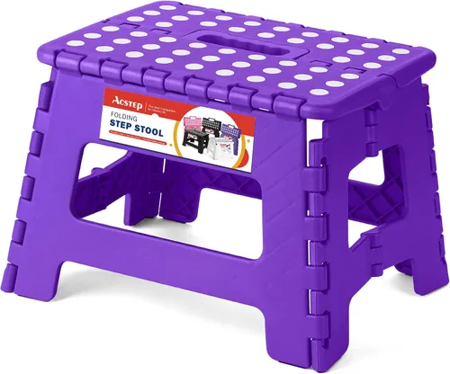 Vista 28 de ACSTEP Taburete plegable de 9 pulgadas, capacidad de 300 libras, taburetes plegables de plástico para niños y adultos, taburete plegable adecuado