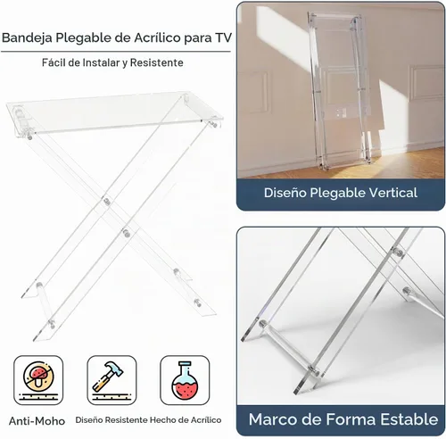 Vista 3 de Bandeja de TV plegable de acrílico, mesa plegable para muebles modernos y pequeños, mesa auxiliar para sala de estar, dormitorio, cocina, mesa