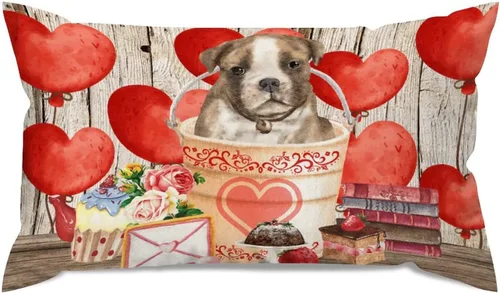 Vista 75 de Fundas de almohada lumbar con textura de madera rústica para perro en cubo, diseño de corazón rojo para el día de San Valentín, fundas de almohada