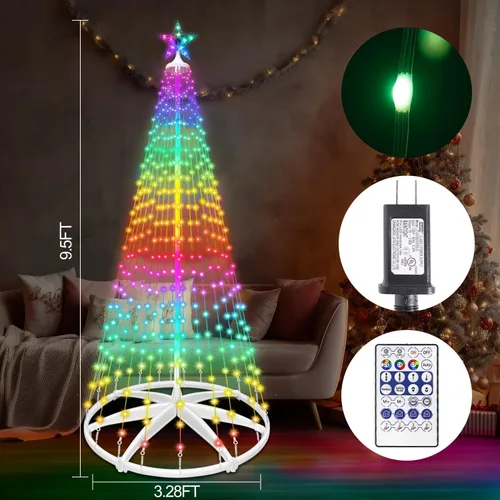 Vista 3 de 9.5 pies 510 luces LED inteligentes de árbol de Navidad, árbol artificial iluminado con estrella superior, sincronización de música con control