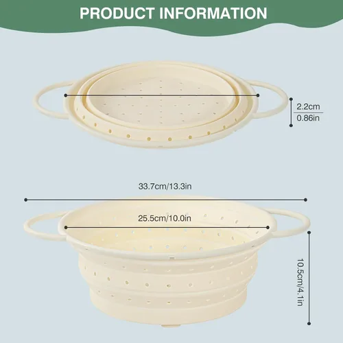 Vista 2 de Kkioiome Coladores y coladores, colador plegable de silicona para fregadero, 13 pulgadas, coladores y coladores para cocina, escurridor grande