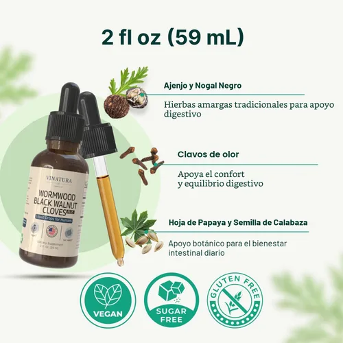 Vista 2 de VINATURA Líquido de clavo de nogal negro de ajenjo, limpieza, desintoxicación para humanos con hoja de papaya y semillas de calabaza, suplemento