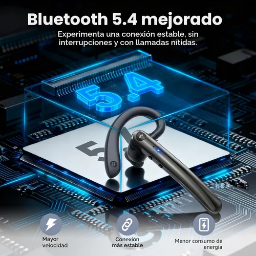 Vista 3 de Auriculares Bluetooth, auriculares inalámbricos Bluetooth 5.4 con 10 horas de tiempo de conversación manos libres, auriculares de una sola oreja