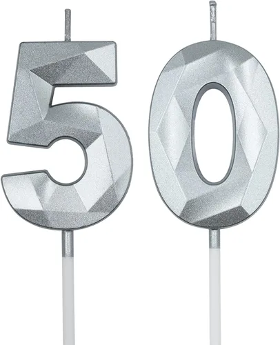 Vista 9 de Velas de cumpleaños número 50 para pastel, velas doradas con forma de diamante 3D con forma de diamante, decoraciones de cumpleaños, suministros