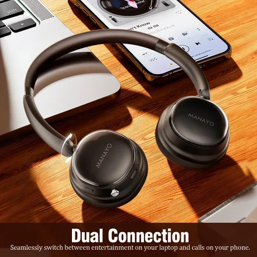 Vista 5 de ANC - Auriculares inalámbricos, batería de 100 horas, Bluetooth 5.4 con doble conexión, ligeros de 6.4 onzas para adultos, diseñados con diadema