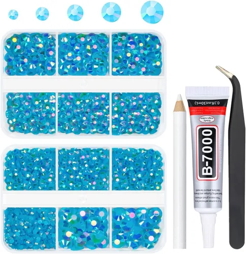 Vista 18 de qiipii Diamantes de imitación de resina AB verde aguamarina con pegamento B7000 para manualidades deslumbrantes de 2mm-6mm piedras gelatinosas