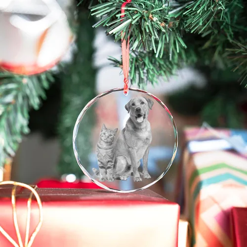 Vista 3 de Adorno de cristal con foto grabada, caja de regalo incluida, adorno de Navidad con foto personalizada, adorno de foto interior de cristal, regalos