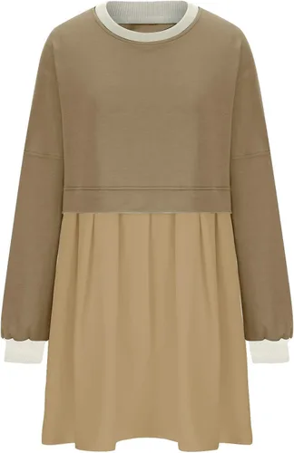 Vista 3 de Womens Fall Dresses Oversized Crew Neck Sweatshirt Dress Long Sleeve Drop Shoulder Pullover Pleated Mini Dress Tops