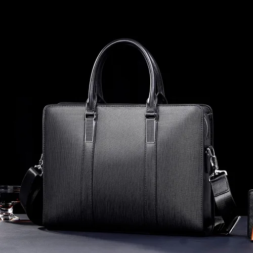 Vista 6 de Maletines de cuero genuino para hombres bolsa de ordenador portátil con cerradura 14 pulgadas Business Messenger Bag