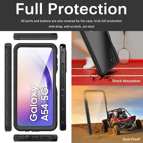 Vista 5 de Miimall Funda impermeable compatible con Samsung Galaxy A54 5G, protector de pantalla transparente HD integrado, parachoques completo a prueba