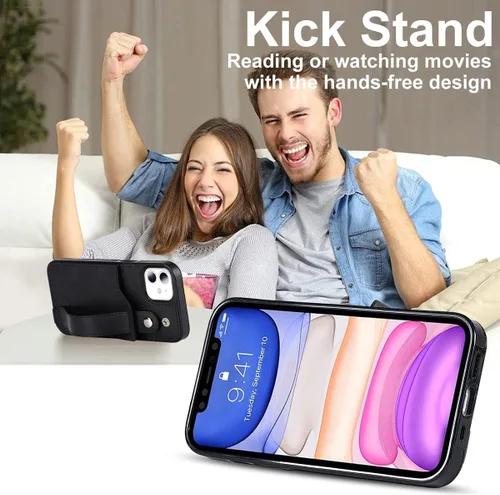 Vista 4 de Funda de teléfono diseñada para iPhone 11/Eleven con protector de pantalla, correa de muñeca ajustable, ranura para tarjeta de crédito, delgada, a