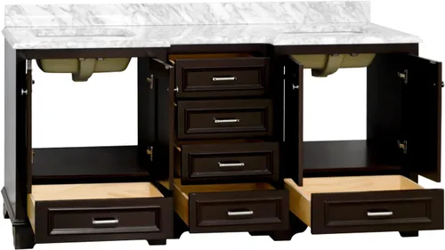 Vista 3 de Kitchen Bath Collection Nantucket - Tocador de baño doble de 72 pulgadas (chocolate/carrara): incluye gabinete de chocolate con encimera de mármol