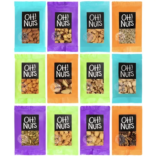 Vista 5 de Oh! Nuts Bocadillos individuales de nueces saladas tostadas de almendras para llevar, 12 prácticos bocadillos de nueces para la escuela, variedad