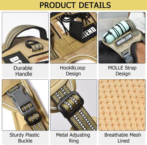 Vista 2 de PET MARVEL Arnés para perro resistente con asa, chaleco ajustable sin tirones para exteriores con hebillas de metal, panel MOLLE y tiras
