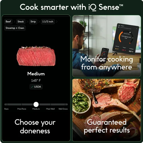 Vista 2 de CHEF iQ Sense - Termómetro inalámbrico inteligente para carne con 2 sondas ultrafinas, termómetro Bluetooth para carne de rango ilimitado