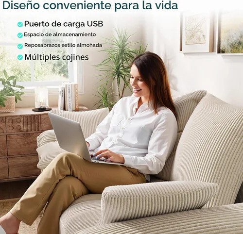 Vista 7 de LINSY HOME Sofá modular con cama extraíble, sofá biplaza modular de pana grande, reposabrazos ancho, sofá modular de 62 pulgadas y 2 asientos