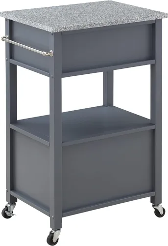 Vista 4 de OSP Home Furnishings Fairfax Farmhouse - Carrito de cocina con parte superior de granito, armario de almacenamiento rodante con toallero, estante