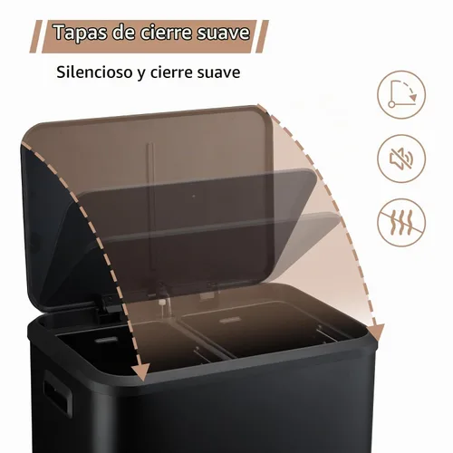 Vista 6 de GAOMON Cubo de Basura Dual Rectangular, Papelera de Acero Inoxidable con Tapa, 30 Litros (2 X 15 L), Papelera con Combinación de Reciclaje, Tapa