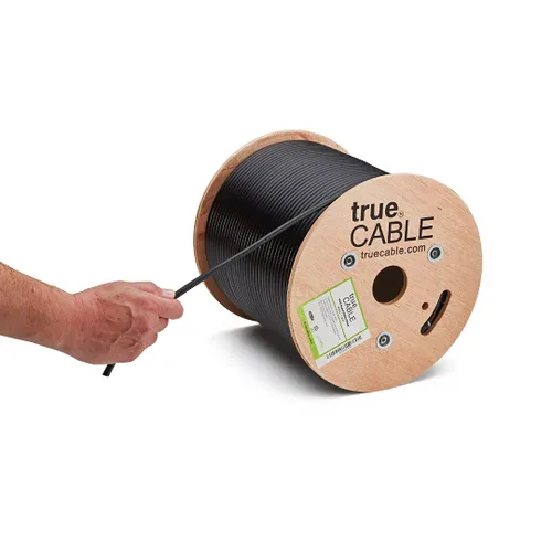 Vista 9 de trueCABLE RG6 Coaxial de doble blindaje, 500 pies, Negro, clasificado como elevador (CMR/CATVR/CL2), Cable coaxial de conductor de cobre desnudo