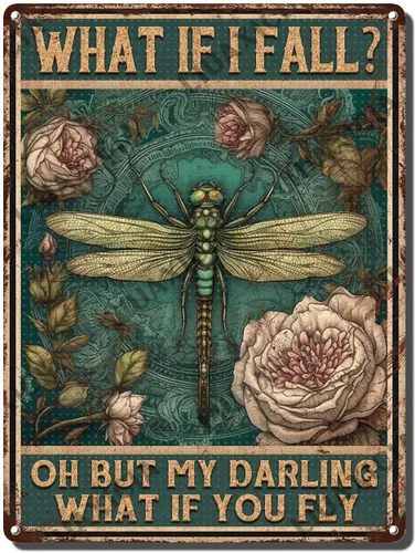 Vista 15 de LIUAXICIA Letrero de estaño vintage divertido con texto en inglés «Into The Forest I go to Lose My Mind and Free My Soul Dragonfly», letrero