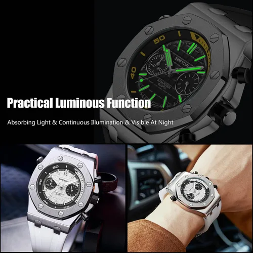 Vista 4 de RORIOS Relojes de moda para hombre, relojes analógicos de cuarzo, relojes luminosos para hombres, reloj de pulsera impermeable multifunción, Blanco