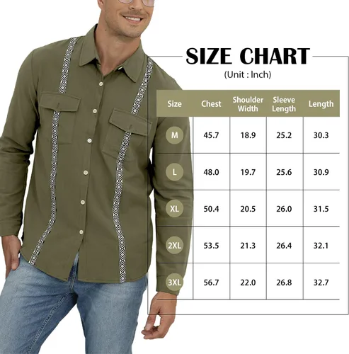 Vista 4 de YawYews Mens Guayabera Shirts Cuban Mexican Style Linen Beach Button Down Shirts with Pocket