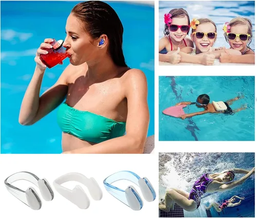 Vista 6 de Tapones para los oídos de natación, clip para la nariz, tapones para los oídos de natación, paquete de 3 pares de tapones de silicona reutilizables