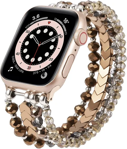 Vista 12 de MOFREE - Pulsera de cuentas compatible con Apple Watch Band de 1.496 in/1.575 in/1.614 in/1.65 in (38, 40, 41 y 42 mm) Series Negro/Oro
