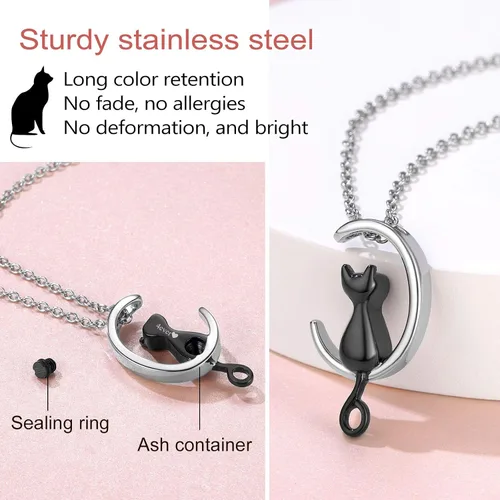 Vista 238 de FindChic Collares personalizados con urna para cenizas, barra vertical, gato, luna, reloj de arena, garra de perro, acero inoxidable, chapado en oro
