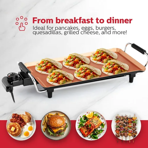 Vista 8 de Holstein Housewares Plancha eléctrica de 16 pulgadas, revestimiento antiadherente Healthy-Eco y sin humo, gran superficie de cocción para hacer