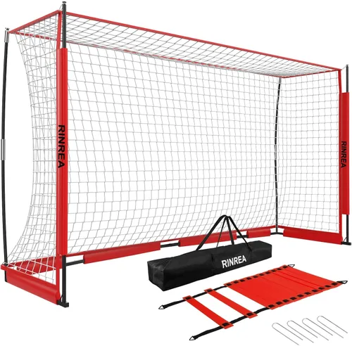 Vista 8 de RINREA Portería de fútbol portátil, red de portería de fútbol plegable con base metálica, equipo de entrenamiento de fútbol de montaje rápido con 1