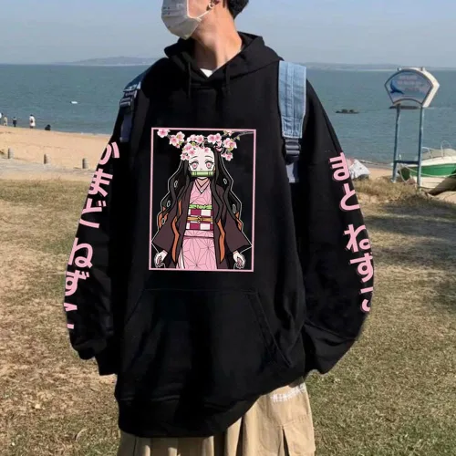 Vista 6 de Kamado Nezuko - Sudadera con capucha para disfraz de cosplay, disfraz de Halloween, disfraz de anime, sudadera con capucha con estampado 3D