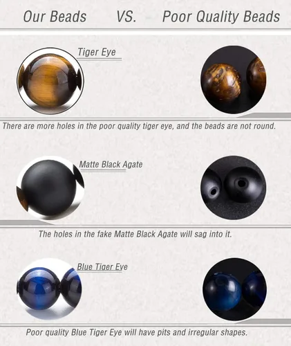 Vista 4 de Hamoery Pulsera elástica con cuentas de piedra de ojo de tigre de 0.315in para hombres y mujeres, pulsera de yoga de piedra natural, Piedra