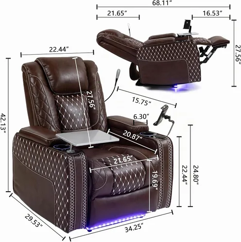 Vista 2 de JIKFRIMA Power Zero Gravity - Silla reclinable para adultos, de cuero transpirable, asiento de cine en casa ajustable con portavasos inteligentes