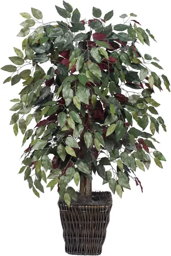Vista 5 de Vickerman Arbusto artificial Capensia Ficus de 4', contenedor de plástico marrón.