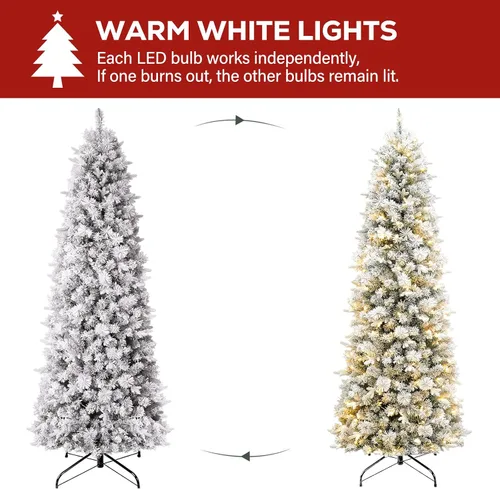 Vista 6 de Hykolity Árbol de Navidad flocado delgado de 7.5 pies con 200 LED blancos Pino flocado