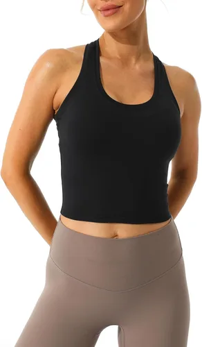 Vista 2 de Ukaste Camiseta sin mangas de entrenamiento para mujer, con espalda cruzada, sin mangas, para yoga, correr