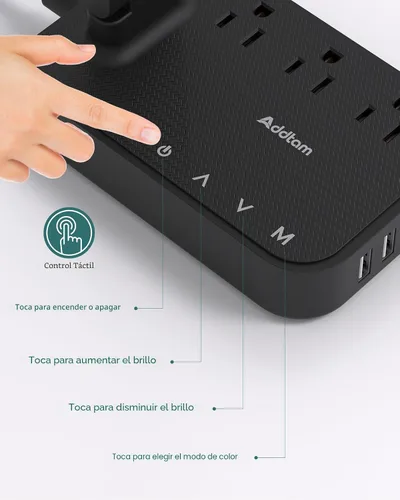 Vista 7 de Addtam Lámpara LED de Escritorio, Regleta con 3 Tomas 4 Puertos de Carga USB (2 USB-C), 4 Modos 5 Niveles de Brillo Lámpara Táctil, Lámpara