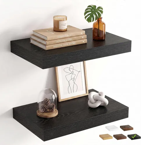 Vista 23 de Marsmiles 9.3 Inch Floating Shelves for Wall 2 Pack, 9.3" D Wood Grain Bathroom Shelves Black Finish