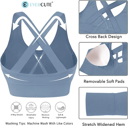 Vista 5 de Evercute - Brasier deportivo para mujer, con relleno, tirantes cruzados y sin costuras, brasier de soporte medio para alto impacto, ideal para yoga