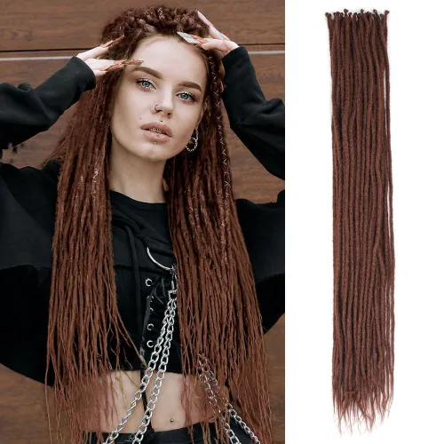 Vista 31 de Kraler Extensiones de Rastas Azules, Extensiones de Rastas Sintéticas de Ganchillo de 22", 100% Hechas a Mano, Rastas de Una Sola Punta, Delgadas