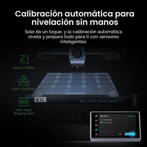 Vista 6 de Creality K1C Impresora 3D, Nivelación Automática de Alta Velocidad de 600mm/s, Extrusora Directa Robusta Libre de Obstrucciones K1 SE Impresora 3D