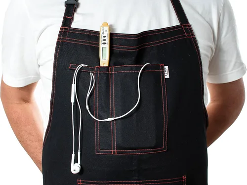 Vista 7 de BÖHM - Delantal de cocina profesional con bolsillos, trabillas para herramientas, correa ajustable para el cuello, algodón duradero de doble