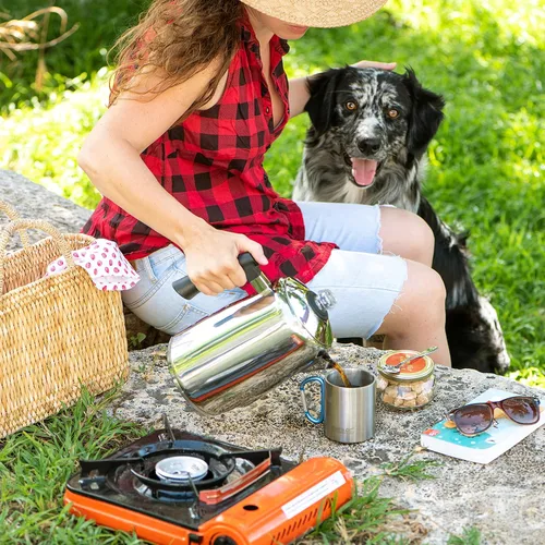Vista 5 de Mixpresso - Estufa de café de acero inoxidable para 12 tazas 52 oz stainless steel percolator coffee pot for camping or home use, with cool-touch