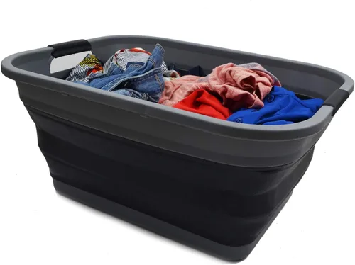 Vista 8 de SAMMART Cesta plegable de plástico para la ropa sucia de 41 L (10.8 galones) - Contenedor/organizador plegable - Tina de lavado portátil, capacidad