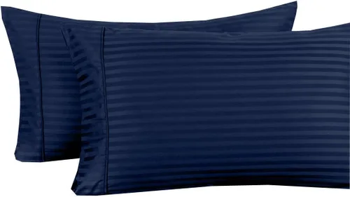 Vista 11 de Juego de 2 fundas de almohada de lujo para dormir con funda suave y transpirable, 100% algodón, 800 hilos, almohadas de rayas azul claro estándar