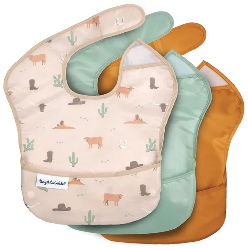 Vista 6 de Tiny Twinkle Baberos Antiderrame para Comer para Bebé Baberos Impermeables y Limpiables para Niños Pequeños con Bolsillo de Recolección Baberos